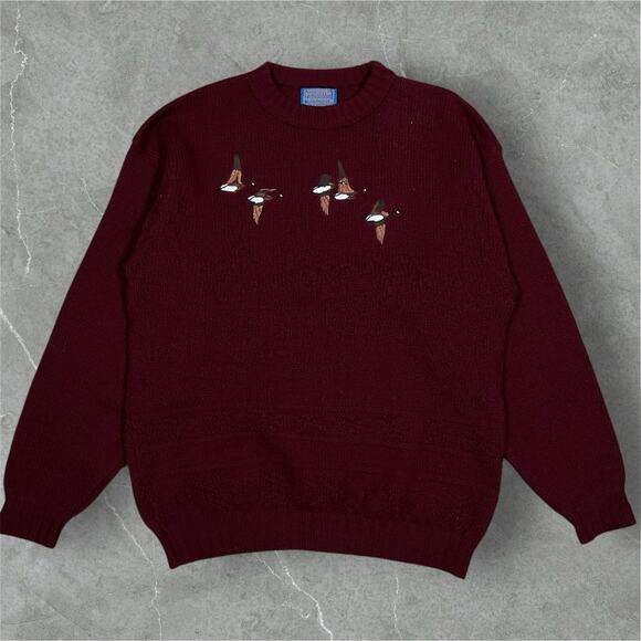 Vintage Pendleton Canadian Geese Embroidered Wool Sweater Maroon USA Made Sz XL - Picture 1 of 7